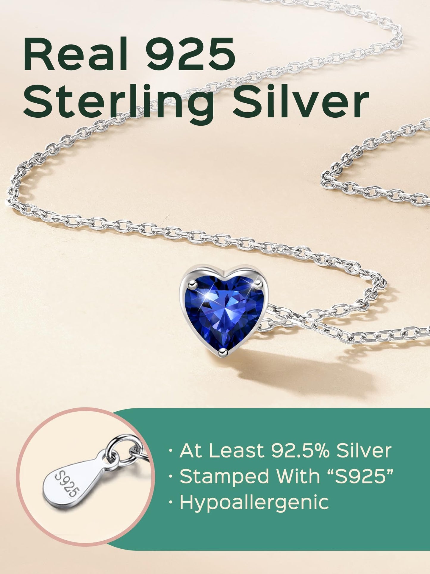 ChicSilver Sapphire Necklace for Women Navy Blue Necklaces for Women September Birthstone Necklace Love Heart Sapphire Jewelry
