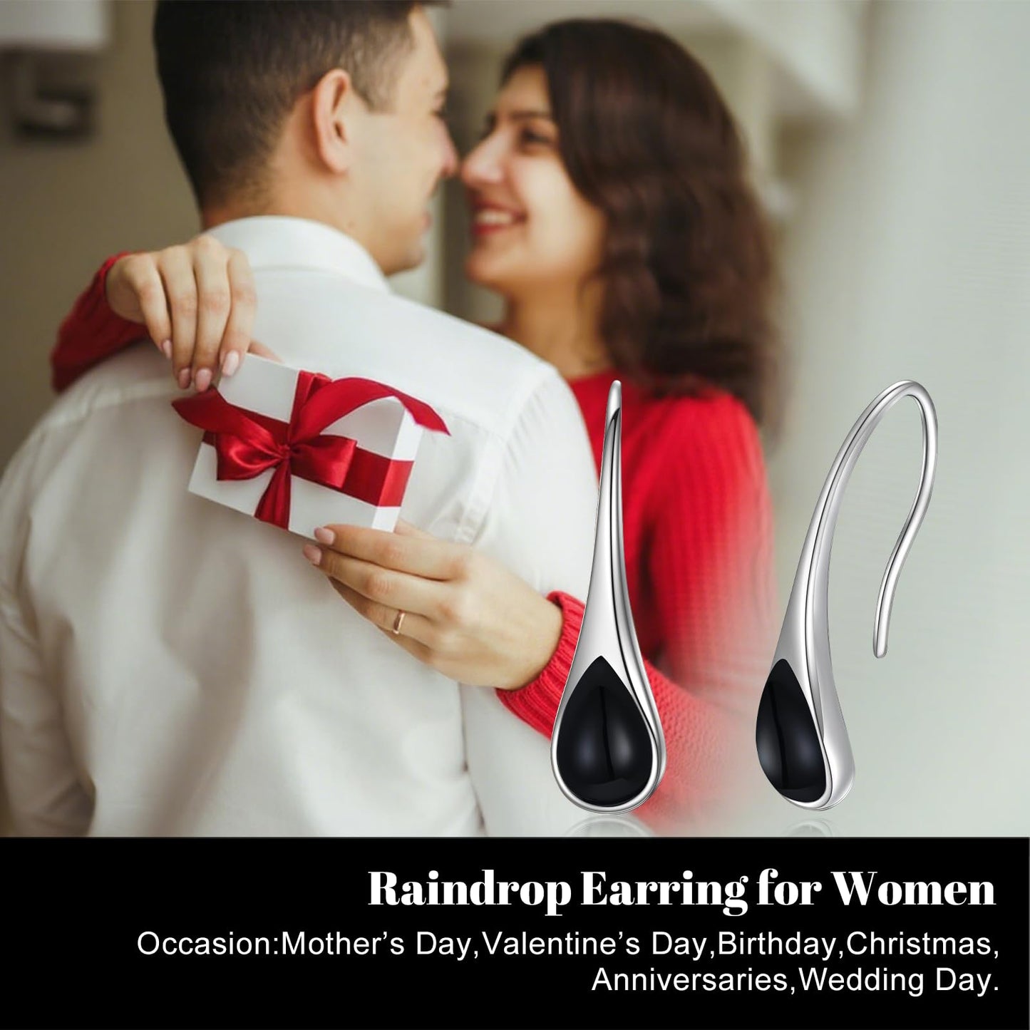 925 Sterling Silver Teardrop Earrings with Black Onyx, Hypoallergenic Pear-Shaped Dangle Drop Earrings for Women