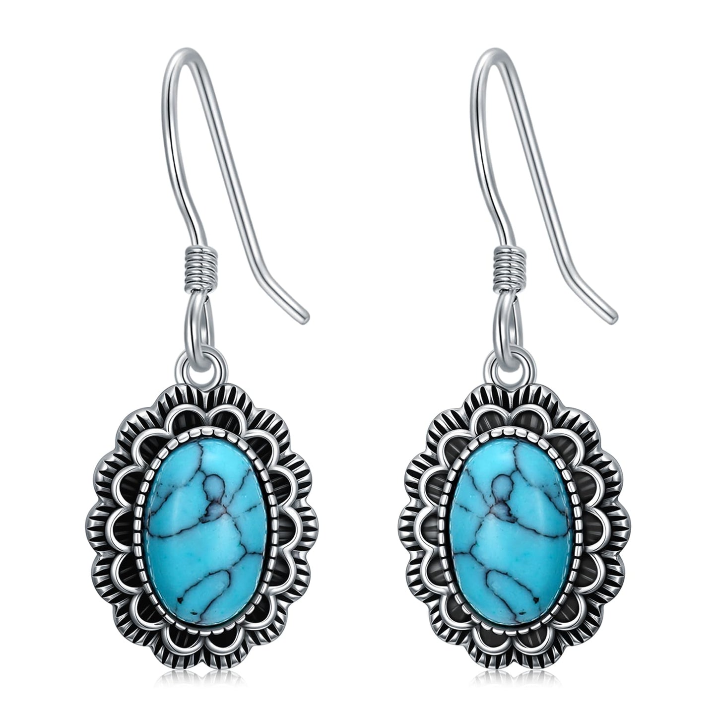 KoyeKei Concho Western Earrings for Women 925 Sterling Silver Turquoise Country Dangle Drop Earrings Vintage Boho Jewelry Country Concert Gifts for Cowgirl Cowboy