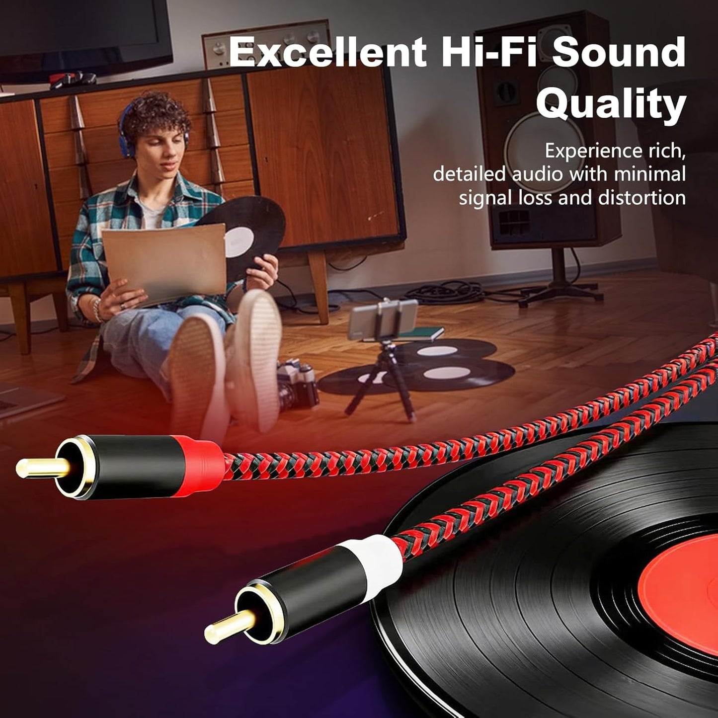 Jelly Tang 10Ft,2Rca 2-RCA etc(10Ft/3M) RCA Cable Male to Male Audio Stereo Subwoofer Cable [Hi-Fi Sound] Nylon-Braided