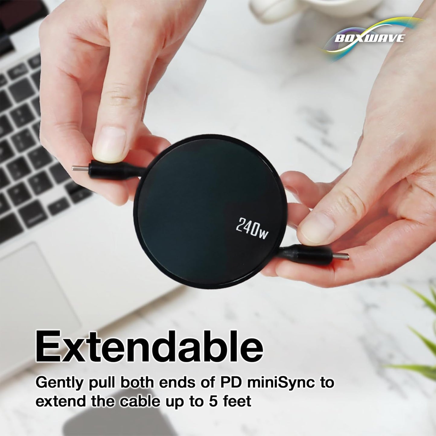 BoxWave TIMMKOO Q5 MP3 (240W), 240W Cable Compatible with WiFi Player - PD miniSync Retractable PD Portable USB Type-C