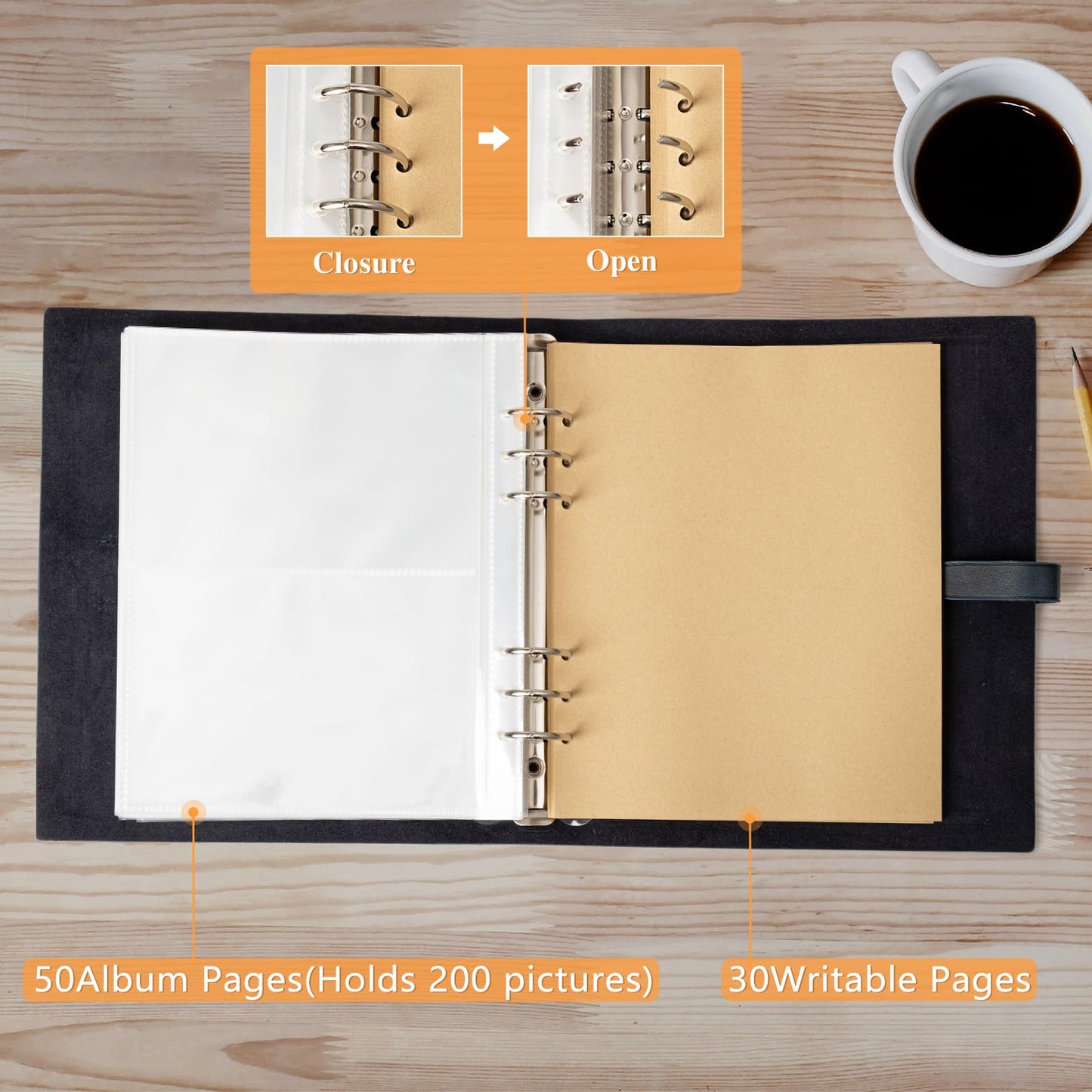 Photo Album 4x6 200 Photos,Genuine Leather Photo Albums with Writing Space with 30 Writing Paper, Travel Family Wedding Kids Graduation Ultrasound Baby Picture Album Scrapbook Photo Album（Love Tree）