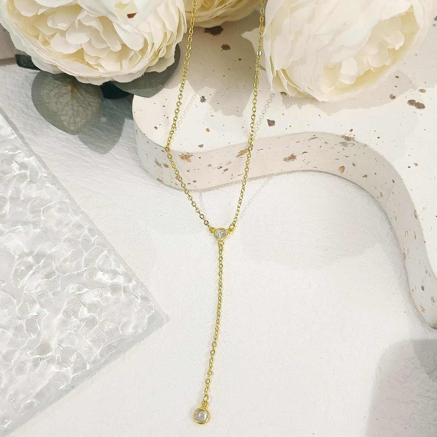 Luxval Lariat Gold Necklace for Women Trendy Dainty Long Y Necklaces CZ Pendant Choker Necklace Simple Trendy Gold Jewelry Gift for Women