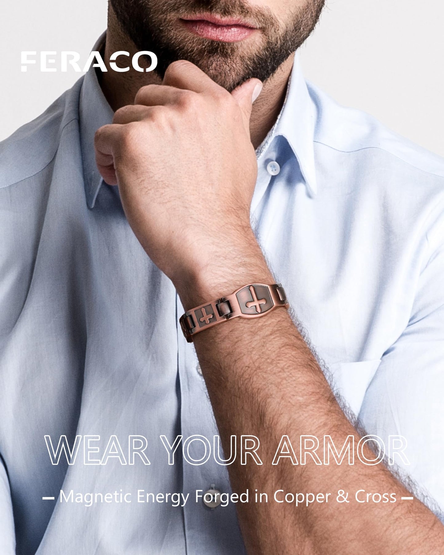 Feraco Copper Cross Bracelet for Men,Magnetic Therapy Cooper Christian Bracelets with 46 Magnets, Men's Jewelry for Anniversary Father's Day