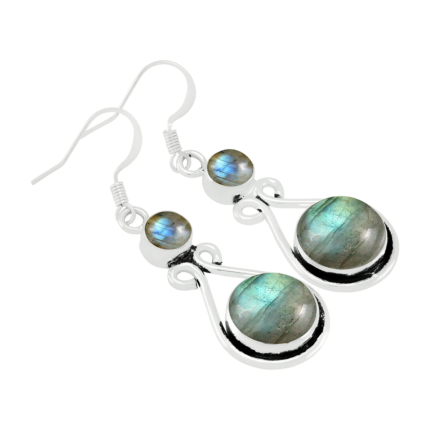 Natural Labradorite Silver Plated Dangle Earrings for Women - Round Gemstones Dangle & Drop Earrings Handmade Jewelry - Gift for Wedding Anniversary Christmas