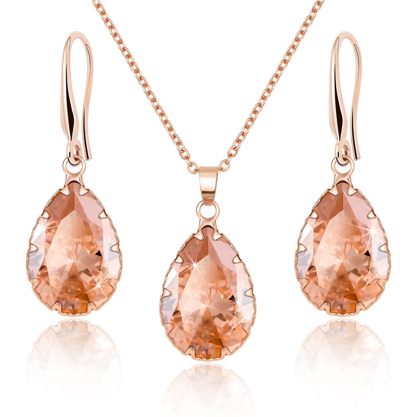 Linawe Citrine Crystal Jewelry Sets for Women Rose Gold, Imitation Diamond Pendant Necklace Set, Yellow Rhinestone Drop Dangle Earrings Set, Birthstone Cubic Zirconia Matching Wedding Jewelry