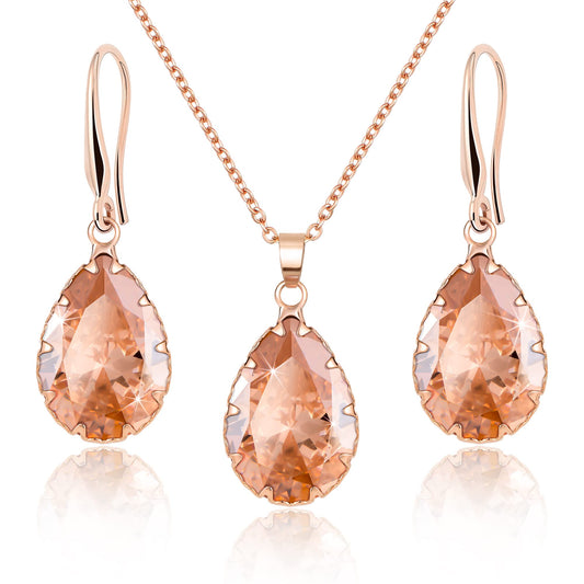 Linawe Citrine Crystal Jewelry Sets for Women Rose Gold, Imitation Diamond Pendant Necklace Set, Yellow Rhinestone Drop Dangle Earrings Set, Birthstone Cubic Zirconia Matching Wedding Jewelry