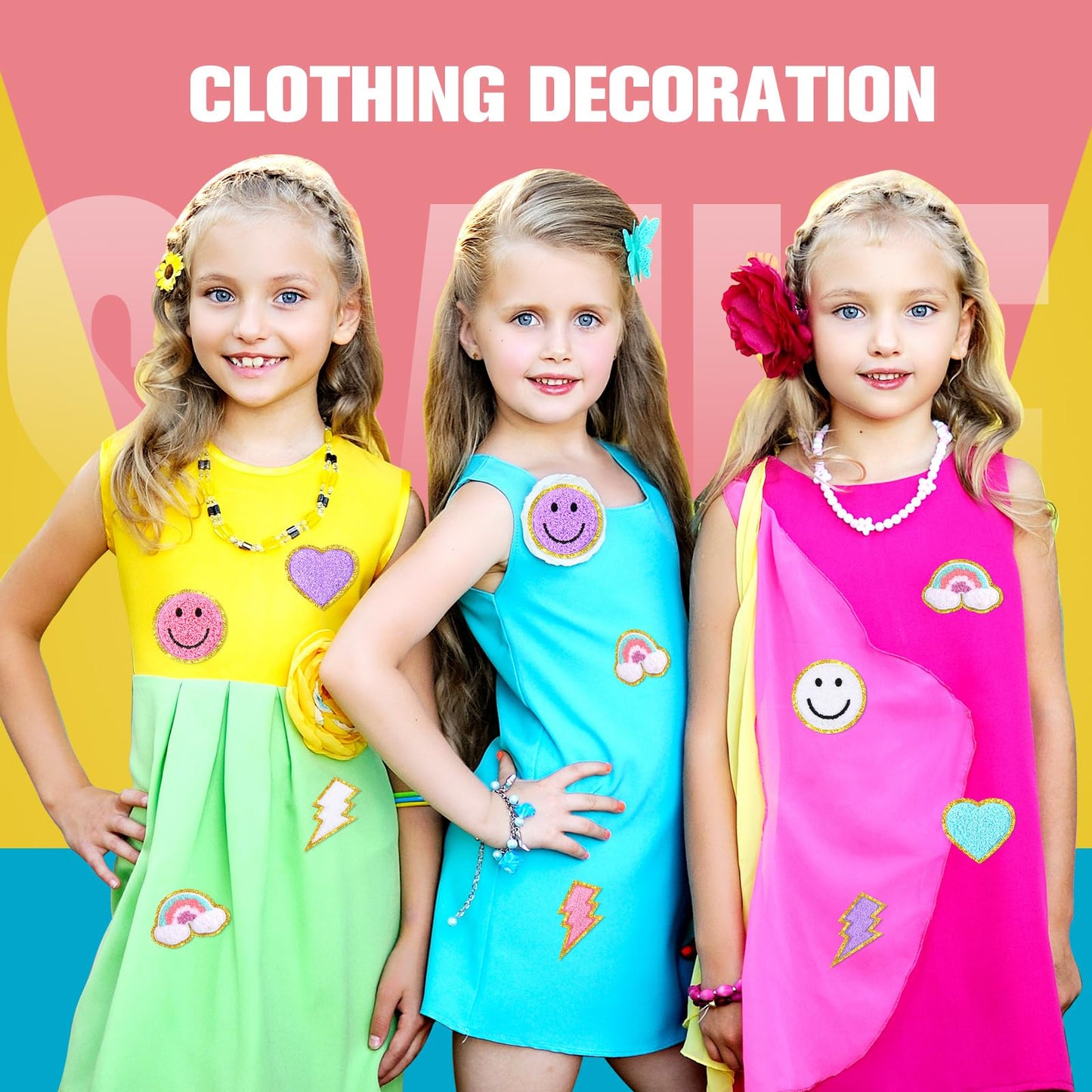 Hanaive 80 Pcs Chenille Letter Patches Self Adhesive Iron on Patch 3D Cute Embroidered Rainbow Smile Face Heart Applique Sewing Badges Patch for Fabric Clothing Jacket DIY(Soft Color,Cute)