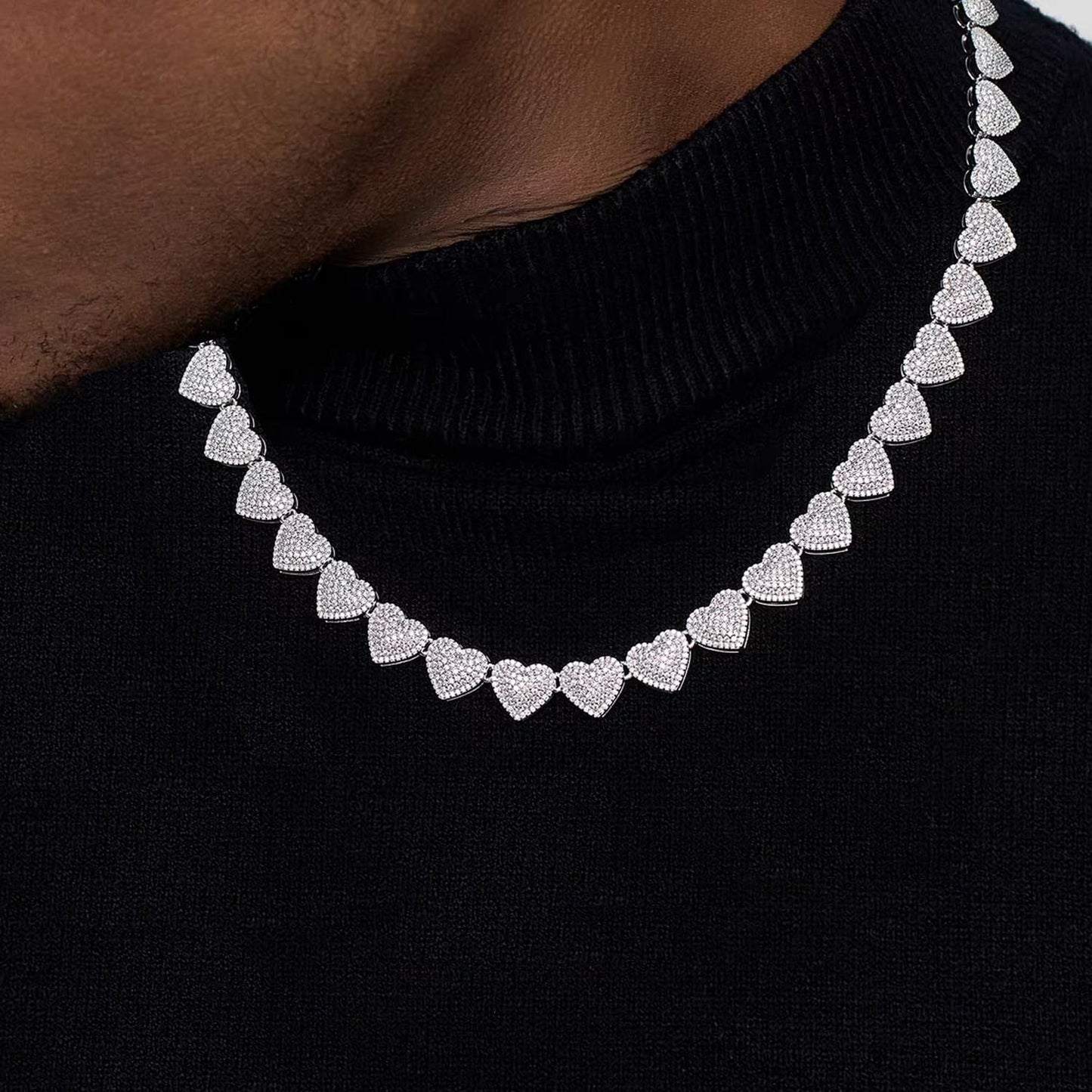 Zeffy Diamond Tennis Necklaces for Women Cuban Link Chain Cute Heart Necklace Silver Rhinestone Cuban Necklace Sparkly Diamond Choker Necklaces for Women Trendy Tennis Bridal Wedding Jewelry Gifts