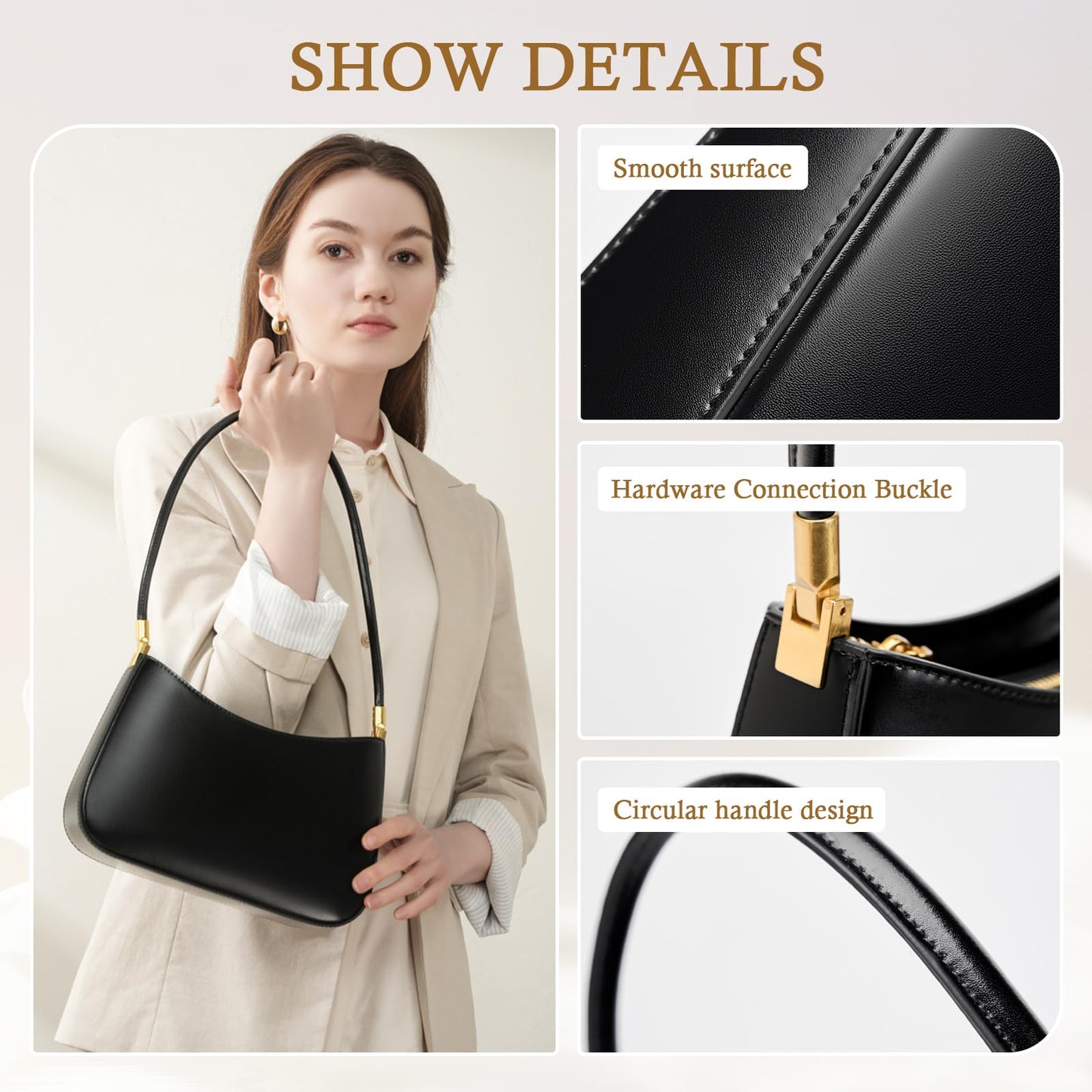 MFFOR Shoulder Bag for Women, Genuine Leather Hobo Tote Handbag, Small Clutch Purses Cute Hobo Handbag(Black)