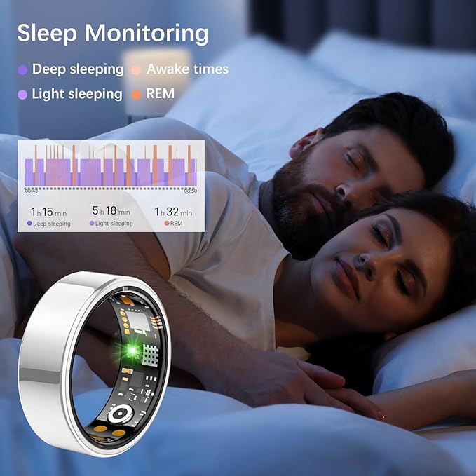 Smart Health Ring for Women Men, Fitness Tracker Ring with Heart Rate, Blood Oxygen, Sleep Tracker, Step Tracker, No Subscription Fee, IP68 Waterproof Smart Ring for iPhone & Android (Silver, 11#)