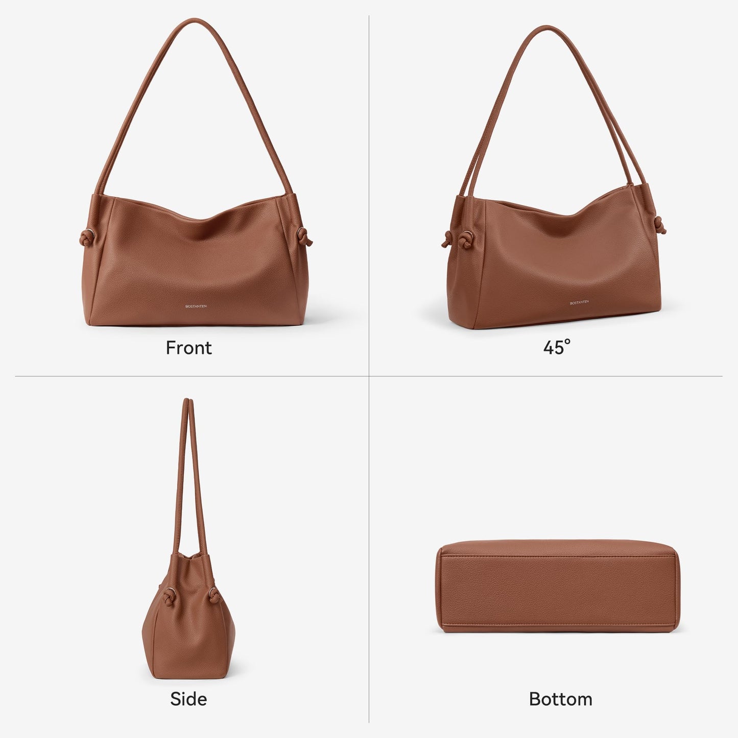 BOSTANTEN Shoulder Bag for Women Pebbled Vegan Leather Purses Soft Hobo Handbag Supple Bag for Travel Work Brown