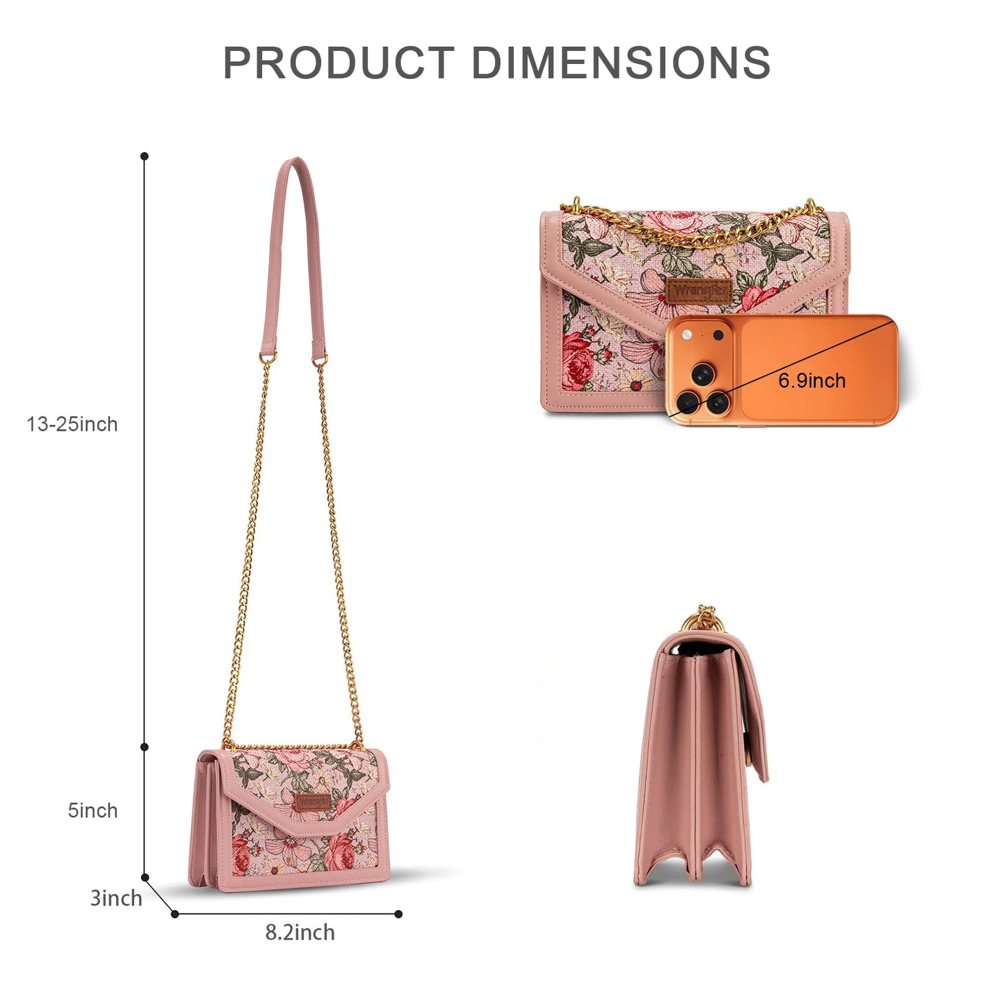 Wrangler Flap Crossbody Purse for Women Vintage Floral Tooled Shoulder Bag Western Small Clutch Wallets with Chain Strap Gift WG438-2365PK