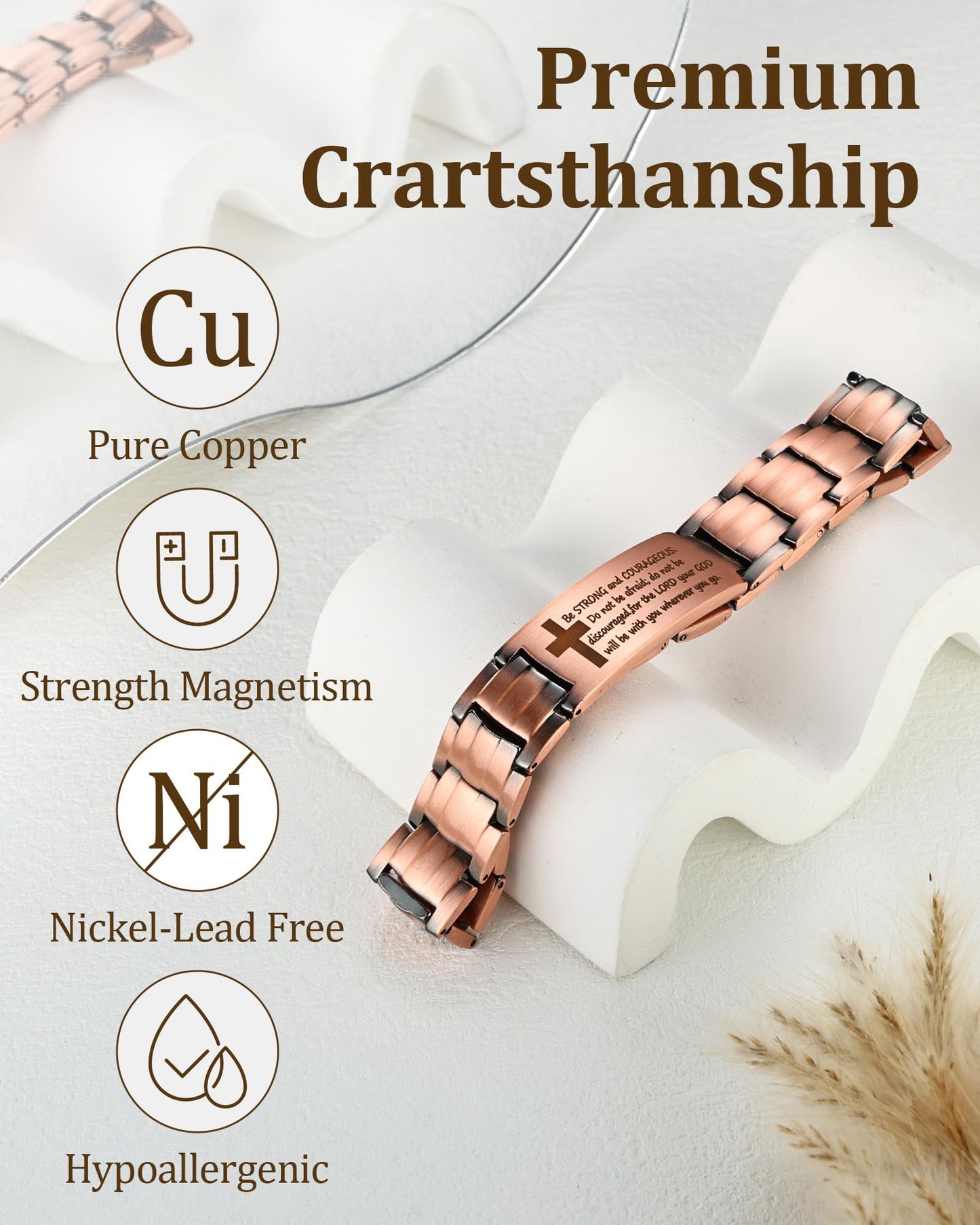 MagEnergy Copper Bracelet For Men, Christian Copper Bracelet For Men, Magnetic Bracelet With Ultra Strength Magnets, Adjustable Copper Biblical Cross Bracelet, Jewelry Gift(Sizing Tool)