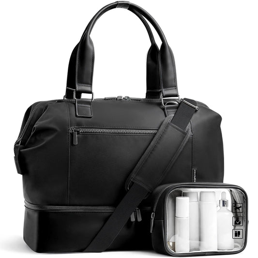 Travel Duffle Bag for Women,40L Weekender Bags Airline Approved Carry On with Shoe Compartment & Waterproof Wet Pocket, Durable Nylon Weekender Overnight Bag for Travel, Gym, Business Trip, Black