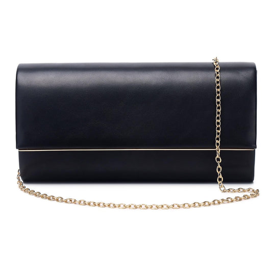 DETARA Women Evening Bag Vegan Leather Clutch Purse Shoulder Crossbody Envelope Bag for Party Wedding Prom Bridal(Black 1818)