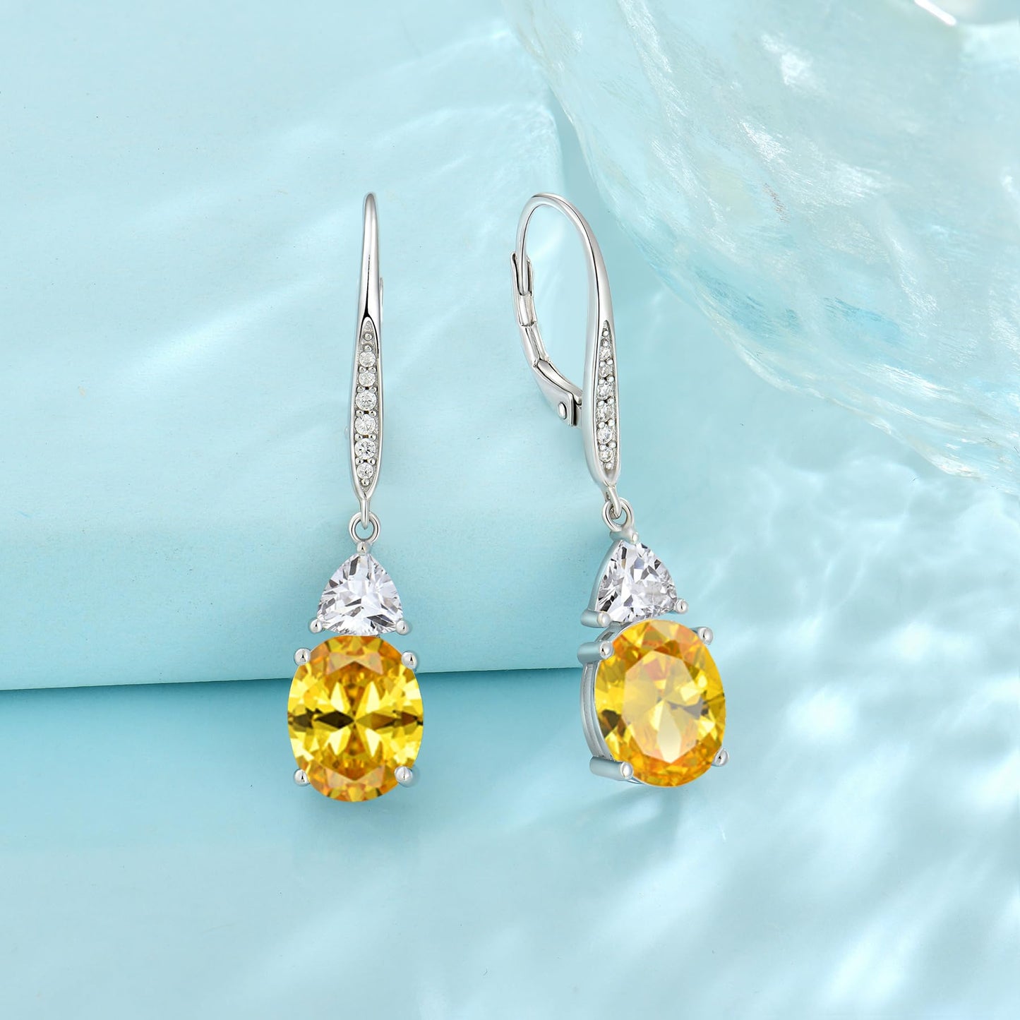 Rocayi Oval Citrine Earrings for Women 925 Sterling Silver Dangle Drop Leverback Earrings November Birthstone Jewelry for Her
