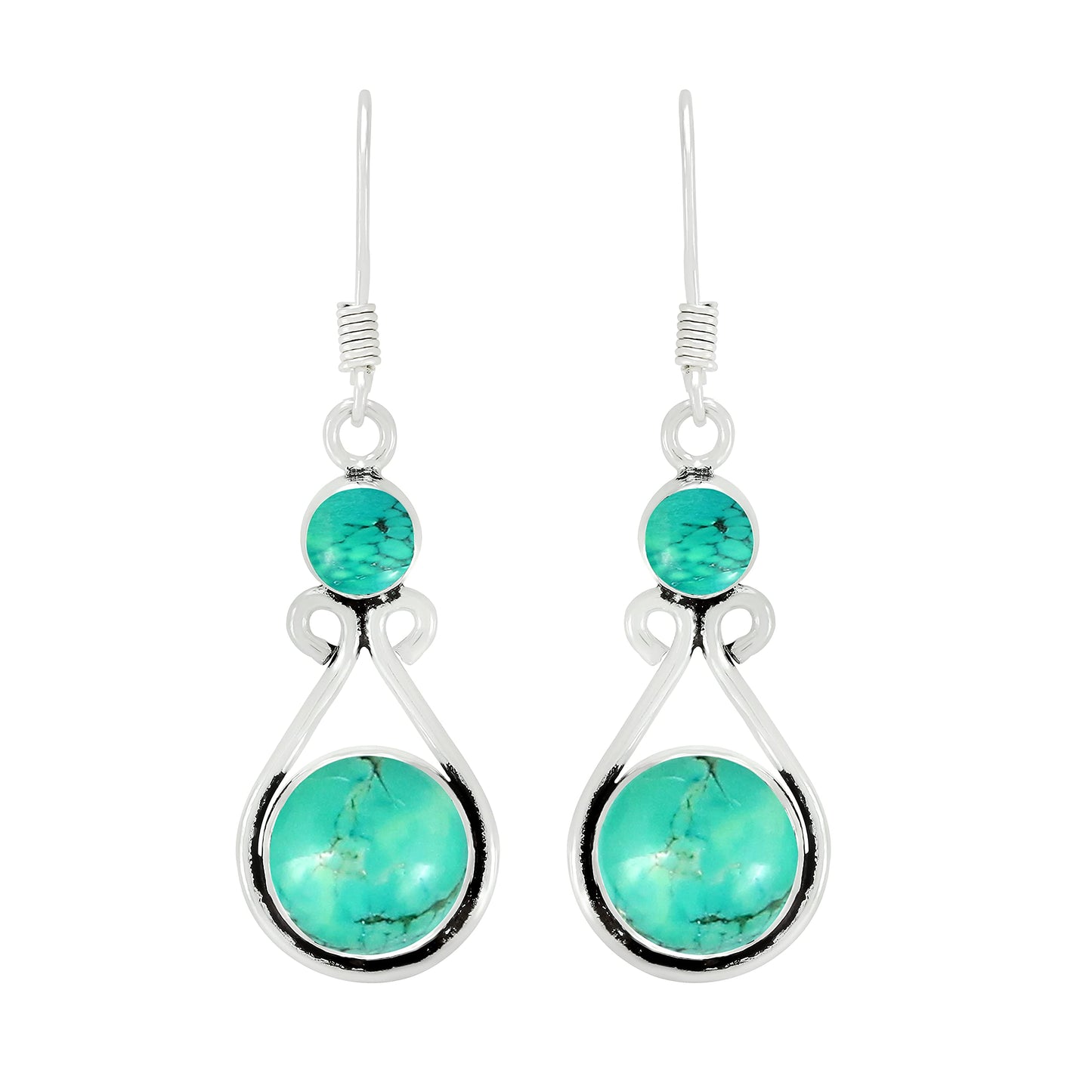 Natural Turquoise Silver Plated Dangle Earrings for Women - December Birthstone Round Gemstones Drop Earrings Handmade Jewelry - Women's Day Gift for Her
