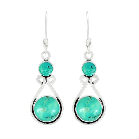 Natural Turquoise Silver Plated Dangle Earrings for Women - December Birthstone Round Gemstones Drop Earrings Handmade Jewelry - Women's Day Gift for Her