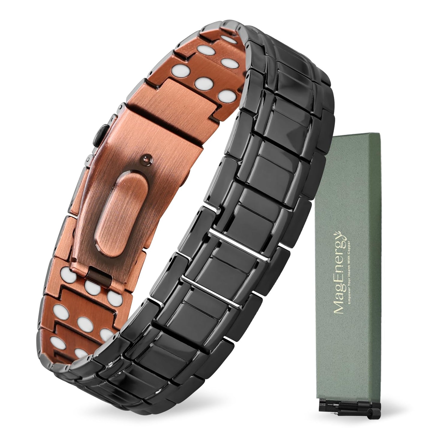 MagEnergy Copper Bracelet for Men, 3X Strength Magnetic Bracelet & 3800 Gauss Magnets, Copper Jewelry Gifts, Premium Fold-Over Clasp