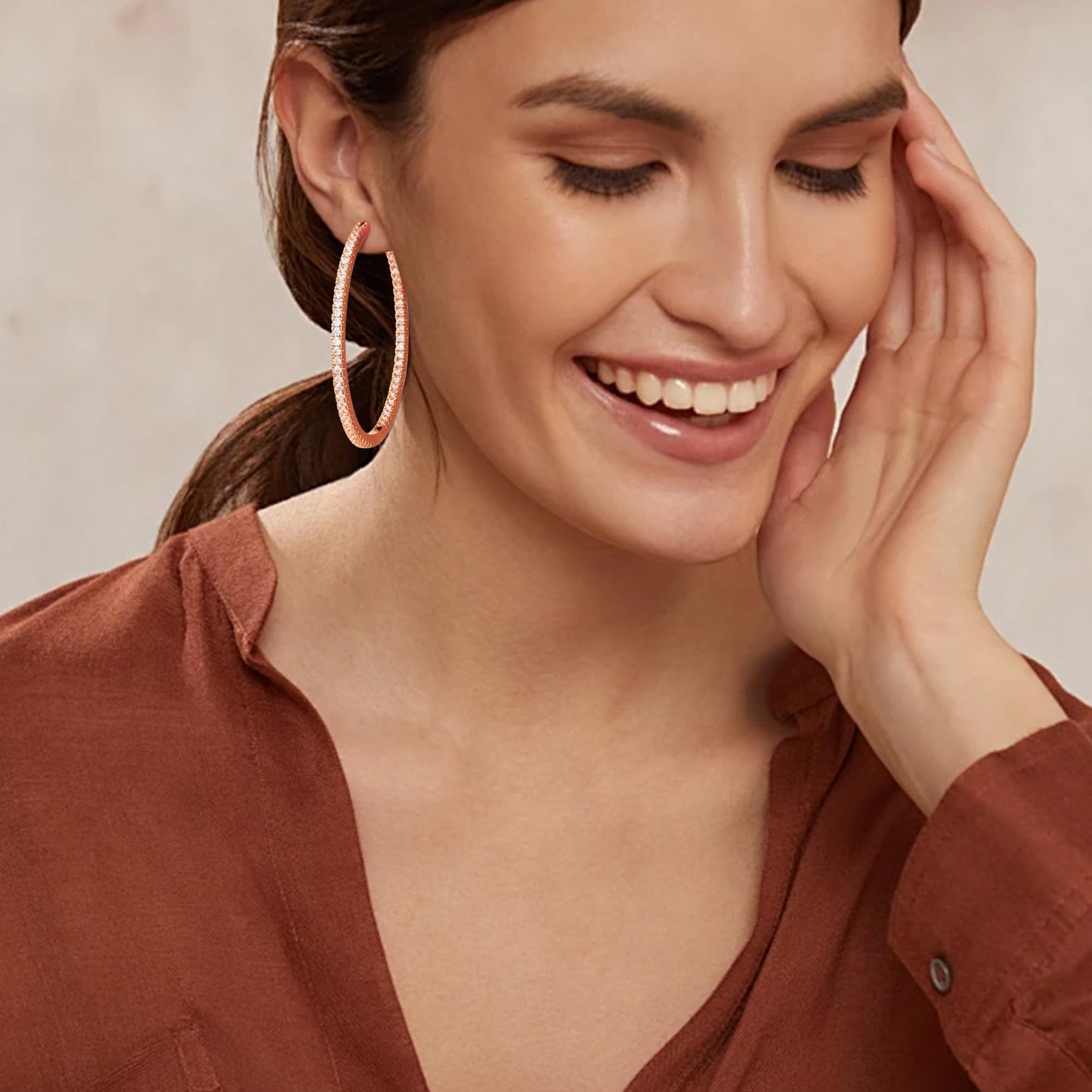Gacimy Rose Gold Hoop Earrings for Women, 50mm Cubic Zirconia Hoop Earrings, 14K Rose Gold Plated Brass with 925 Sterling Silver Post