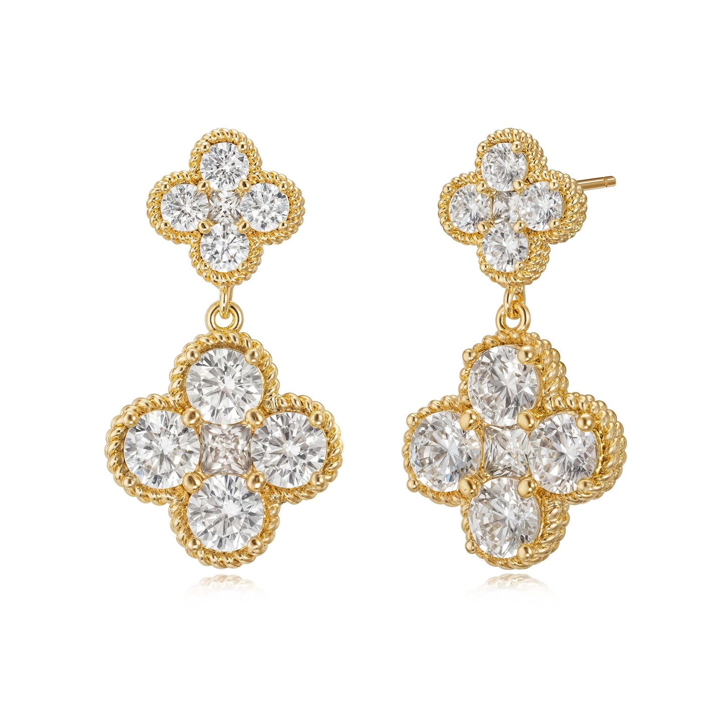 MTMY Dangle Earrings for Women 14K Gold Plated Four Leaf Clover Dangling Drop Birthstone Stud Earrings Trendy Flower Birthstone Jewelry Birthday Gifts(April)