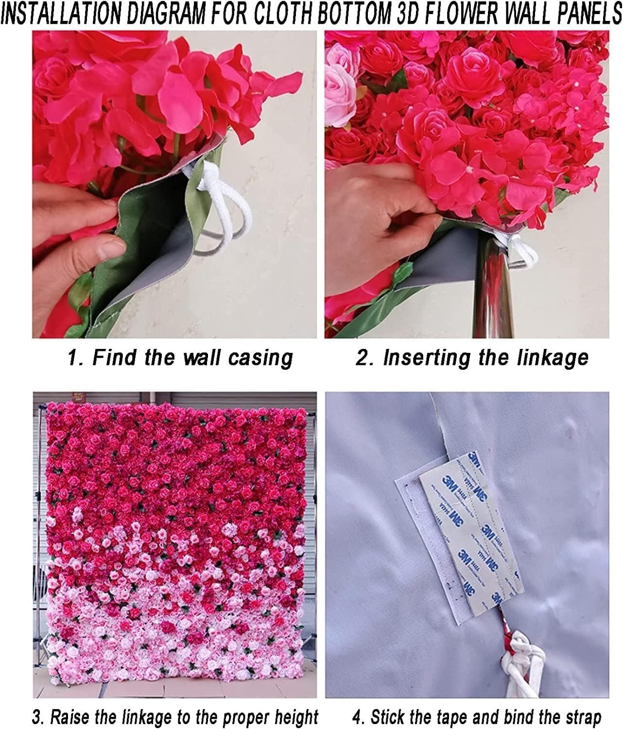 CVGfko Flower Wall Panels Backdrop Décor Pink Artificial Floral for Wedding Party Baby Bridal Shower, Hanging 3D Fake Hydrangea Decoration, Silk Faux Hydrang-3M*3M