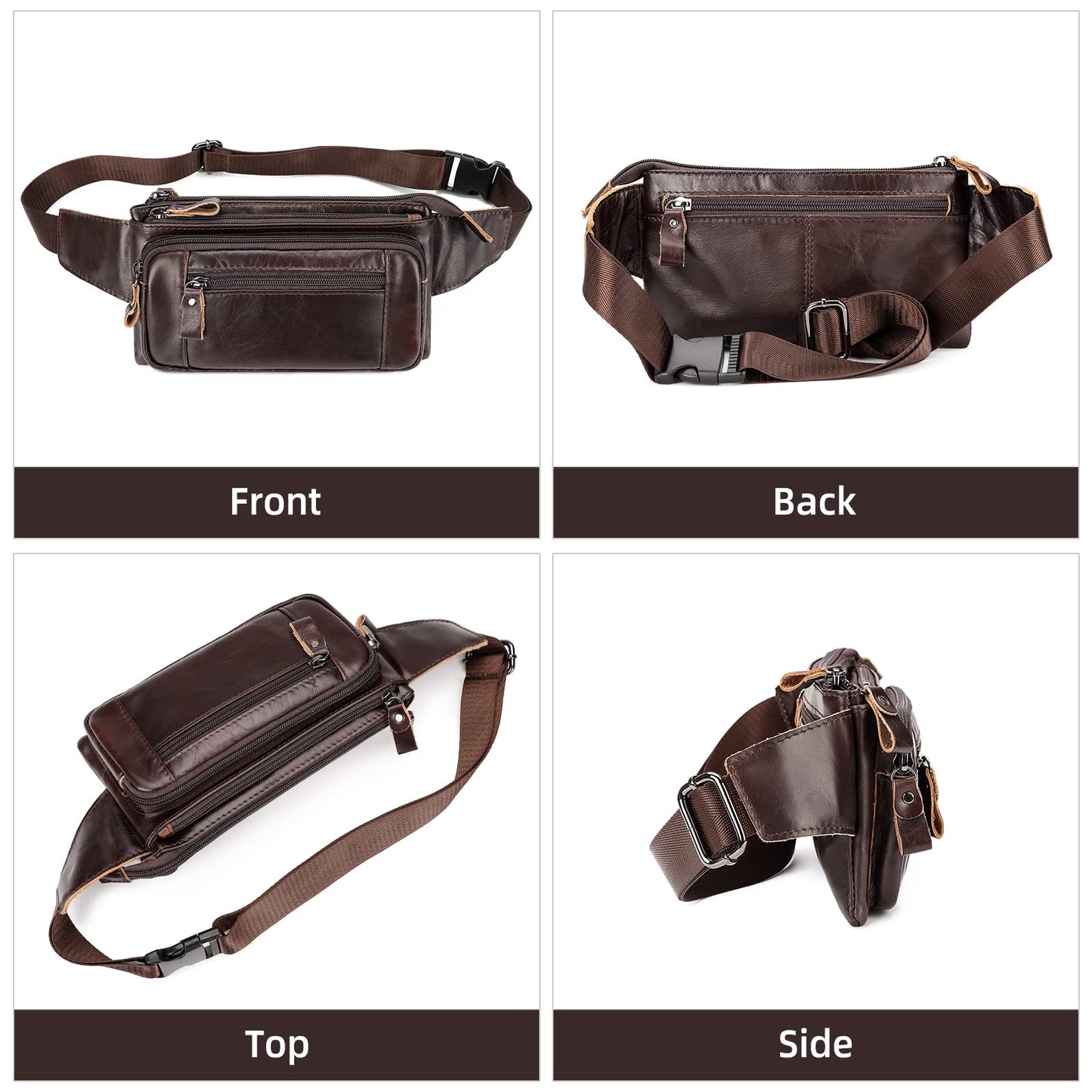 Soft Genuine Leather Fanny Pack for Men Women, Belt Bag Waist Packs Small Sling Crossbody Bag with Adjustable Strap for Travel Sport Walk (Coffee)
