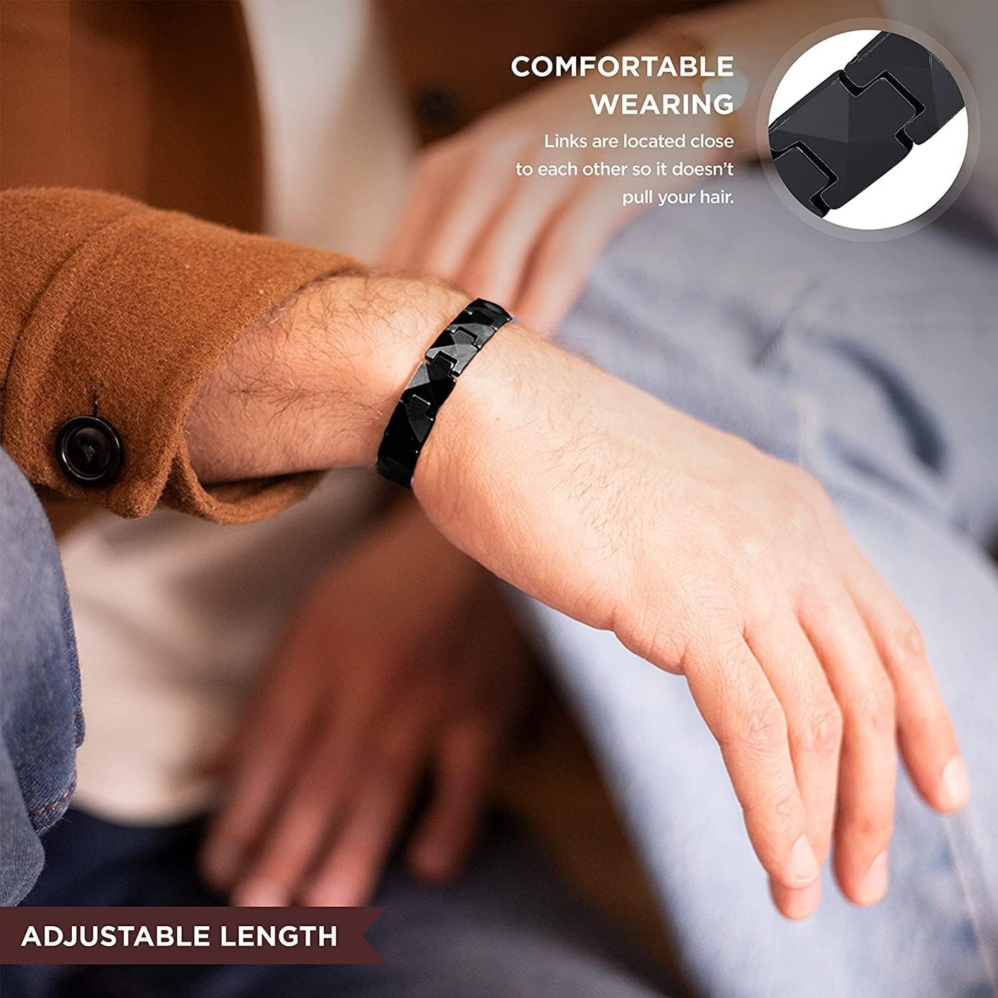 HOLVIST Magnetic Bracelet for Men and Women 4000 Gauss | Mens and Women Magnetic Bracelets | Comes with Adjustable Length, Sizing Tool and Gift Box (Black)