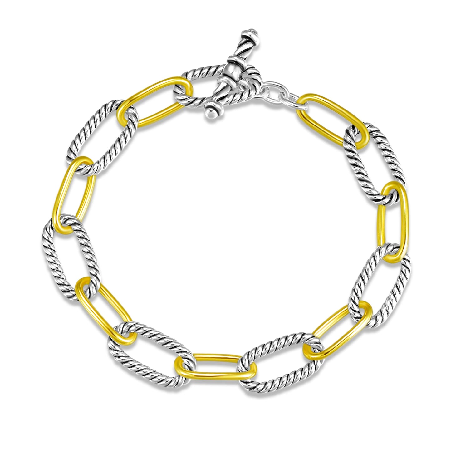 UNY JEWEL Slim Paperclip Link Bracelet Two Tone Twisted Cable Wire Chain Lightweight Designer Inspired Jewelry Gift for Women (Slim Paperclip Two Tone)