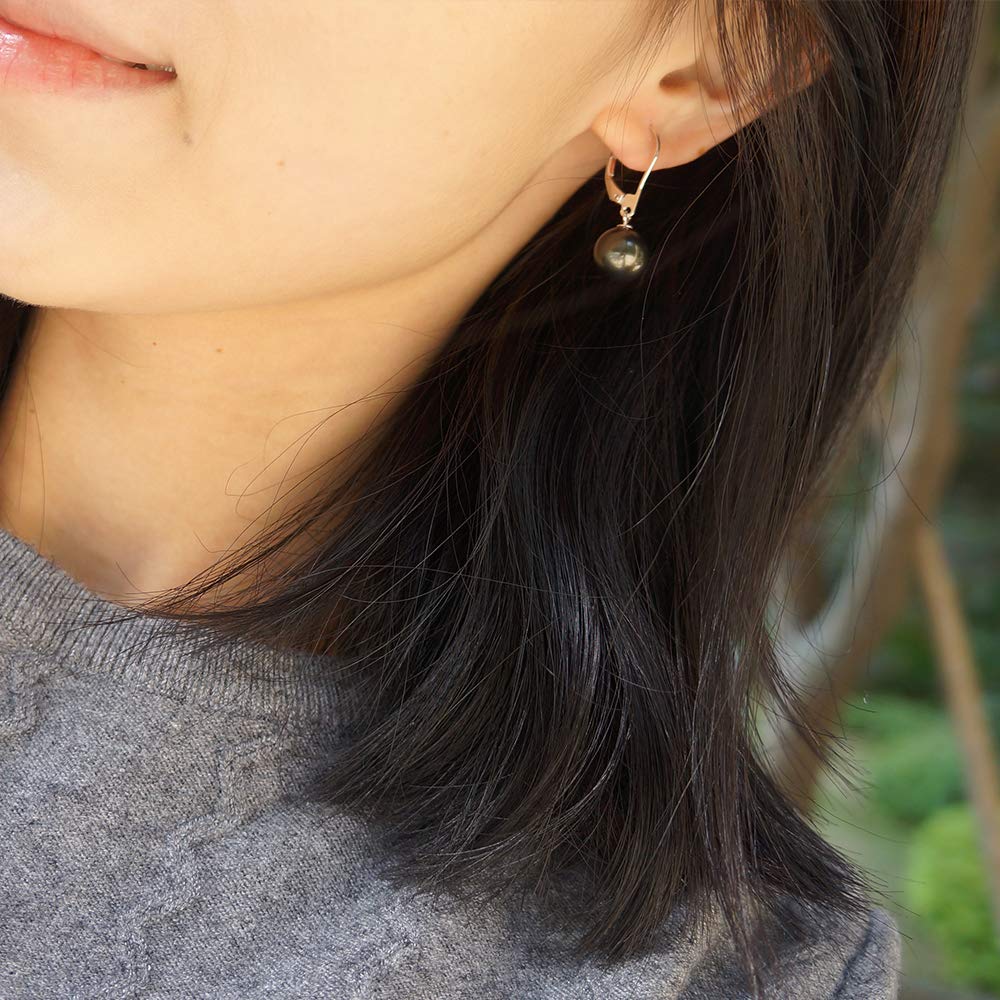 Han han Black Pearl Dangle Earring for Women Sterling Silver Leverback Earrings 10MM