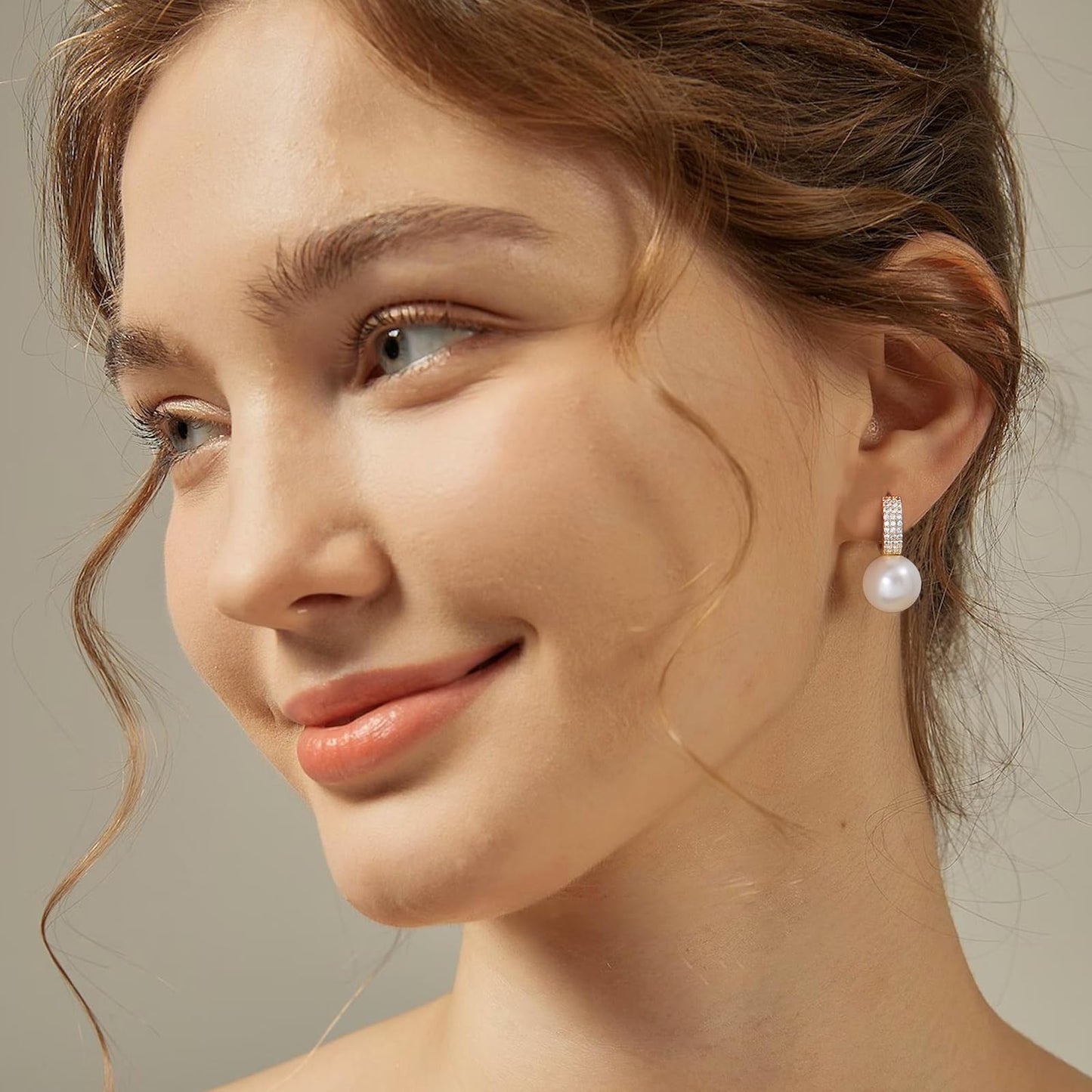 Pearl Earrings for Women 14K Gold Plated Hypoallergenic Pearl Earrings 5A Cubic Zirconia Dangle Earrings Elegant Jewelry (6-Gold)