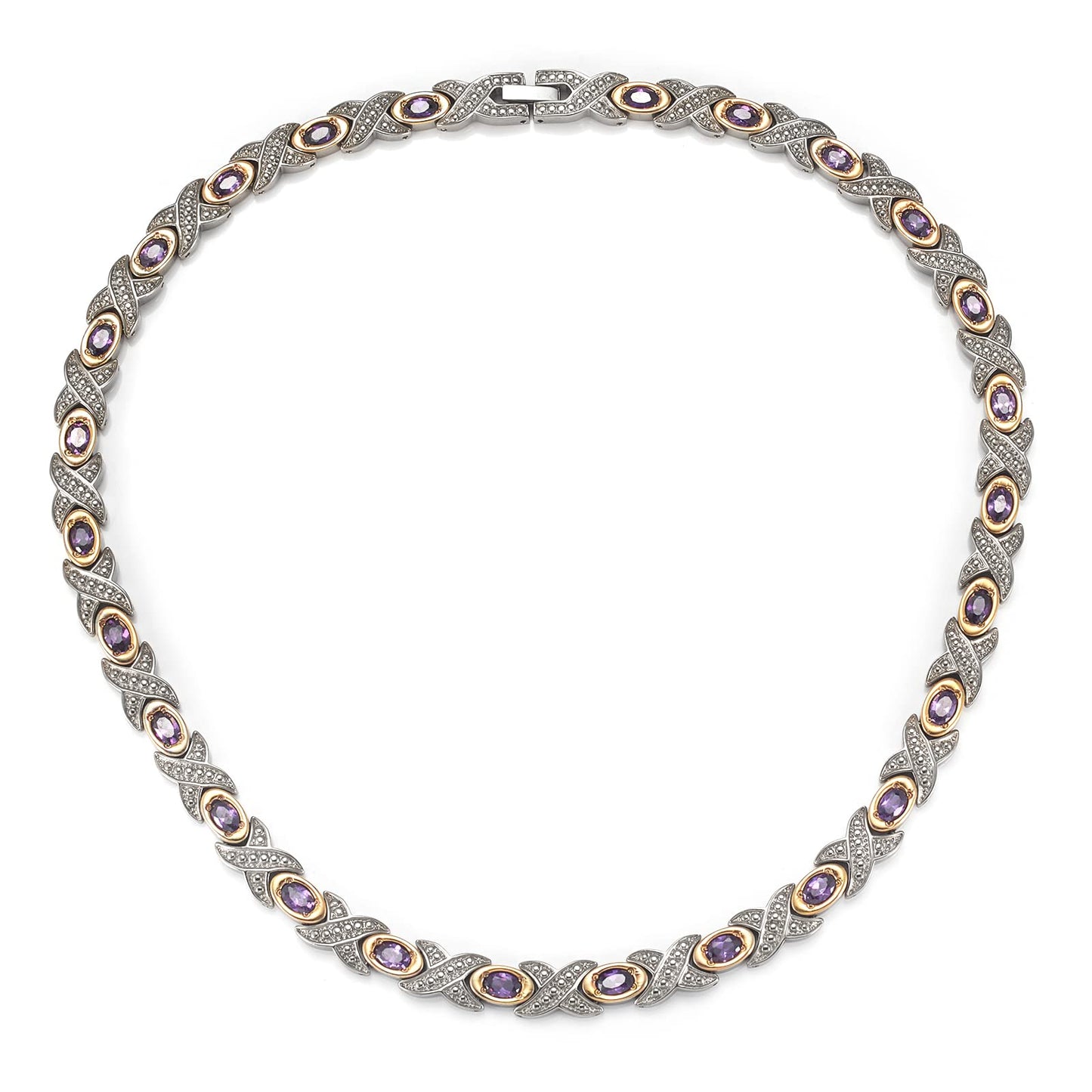 MagsøLv Titanium Magnetic Necklace for Women, Pure Titanium with Purple Stone with 25 Magnets, Magnetic Jewelry Gifts（20.5inch）
