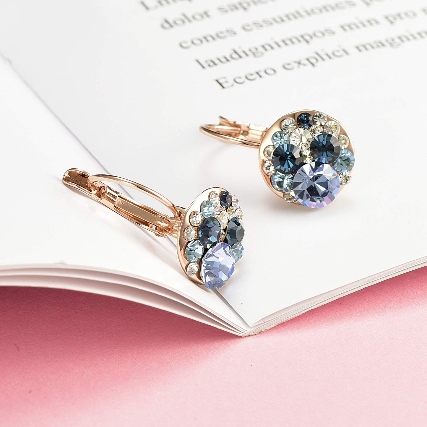 Multicolored Austrian Crystal Drop Earrings for Women 14K Gold Plated Hypoallergenic Leverback Dangle Earrings