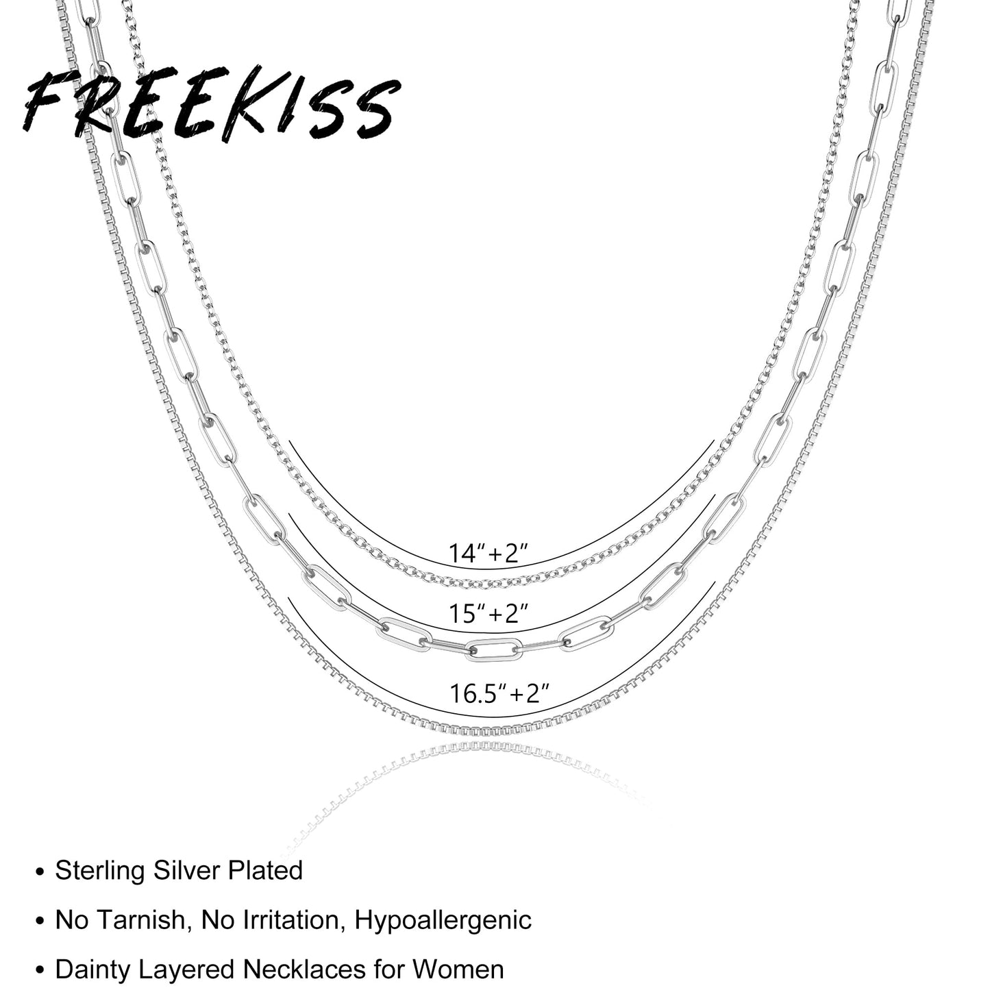 Freekiss Silver Necklace for Women: Layered 14K Silver Plated Necklaces Dainty Paperclip Box Chain Necklace Chunky Choker Necklace Set Silver Jewelry for Women Gifts