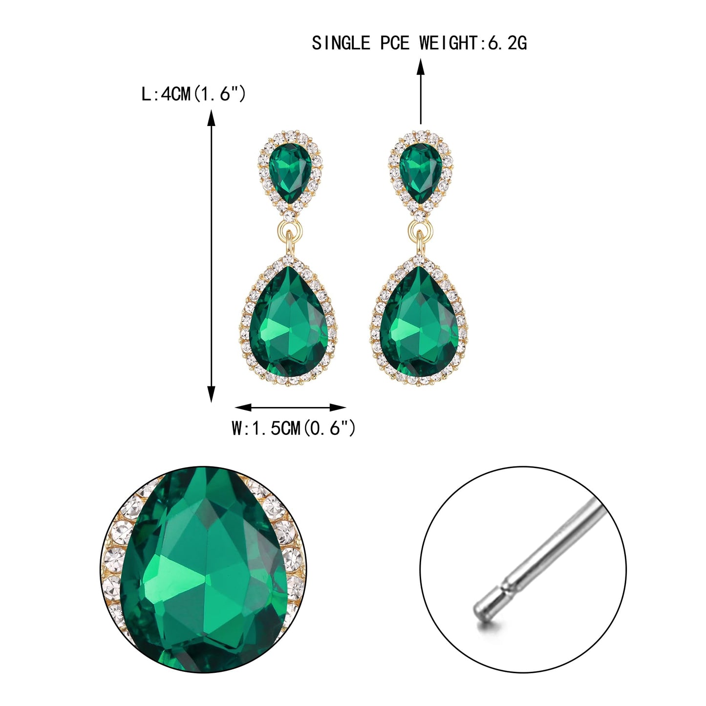 EVER FAITH Women's Austrian Crystal Wedding Tear Drop Dangle Earrings Green