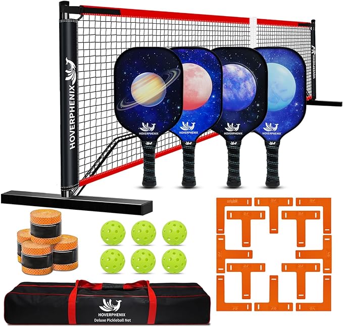 Pickleball Net for Driveway, Portable Pickleball Net System with Regualtion Size 22FT Pickle Ball Net, Outdoor Pickleballs, Carry Bag, Weather Resistant Metal Frame