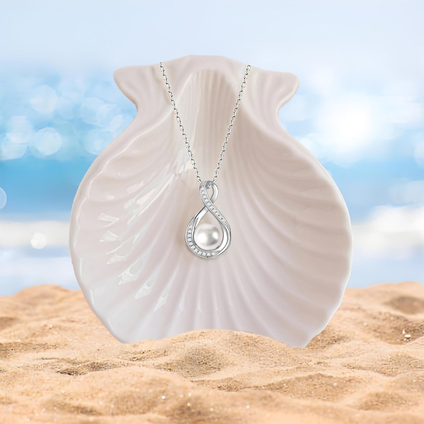 Mothers Day Gifts Mom Necklace For Women 925 Sterling Silver Mother Of Pearl Necklace Birthday Christmas Mom Gifts (MN1002Pearl8W, Sterling Sliver)