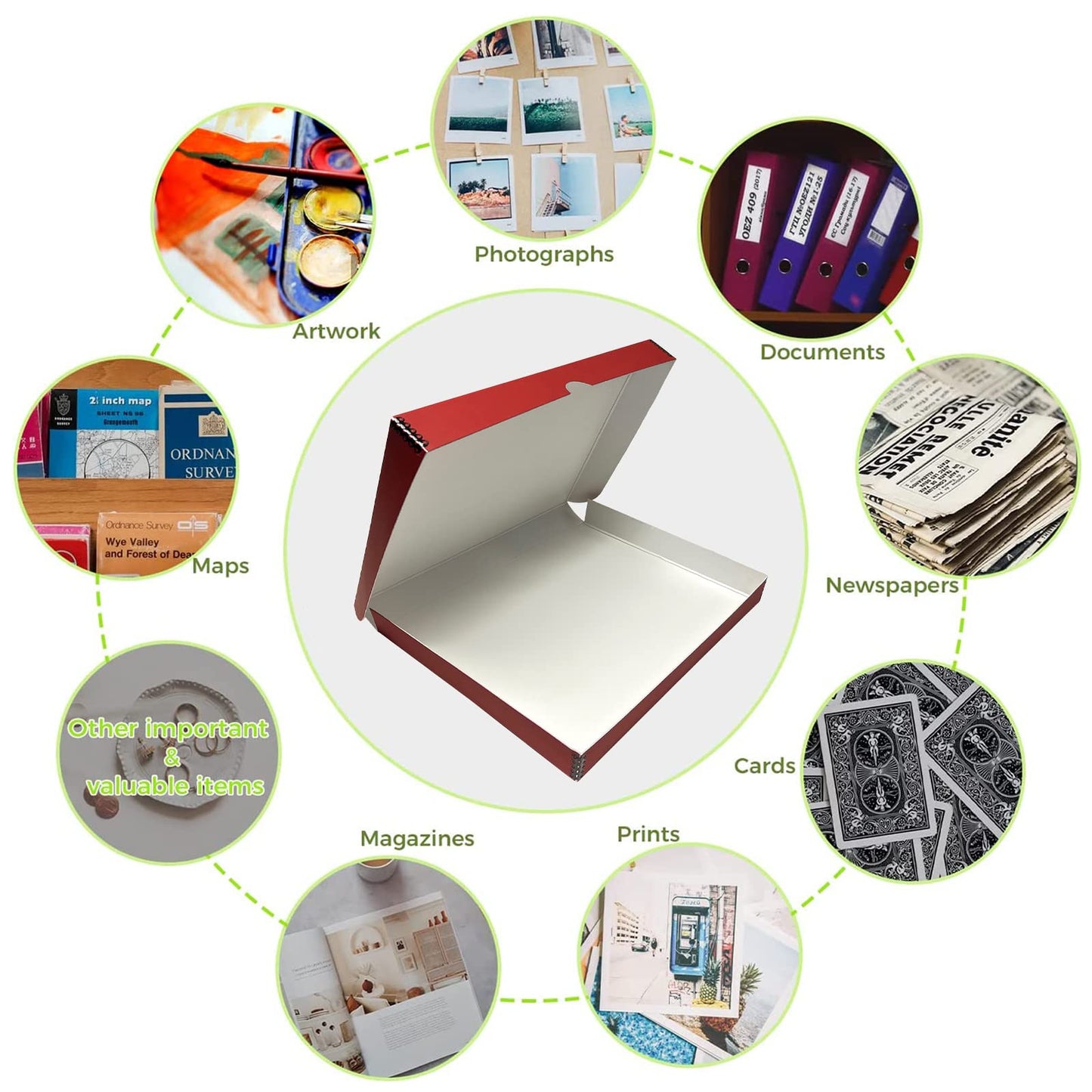 Lineco Folio Storage Box, Faux Leather Cover, Clamshell Design, 9.5x12.5x1.75 Inches, Archival Boxboard, Preserve Photos, Cards, Magazines, Documents, Art, Ephemera, Family Records, Red, Pack of 1