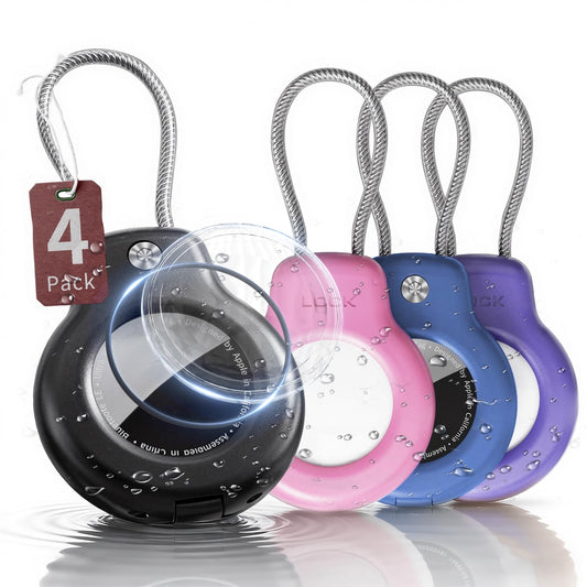 4 Pack Holder for AirTag 2nd Generation (2026) & 1st Gen for Apple Air Tagholder Case Keychain Key Ring with Wire Cable,IP68 Waterproof Apple Air Tag GPS Protective Cover for Luggage Key,Backpack