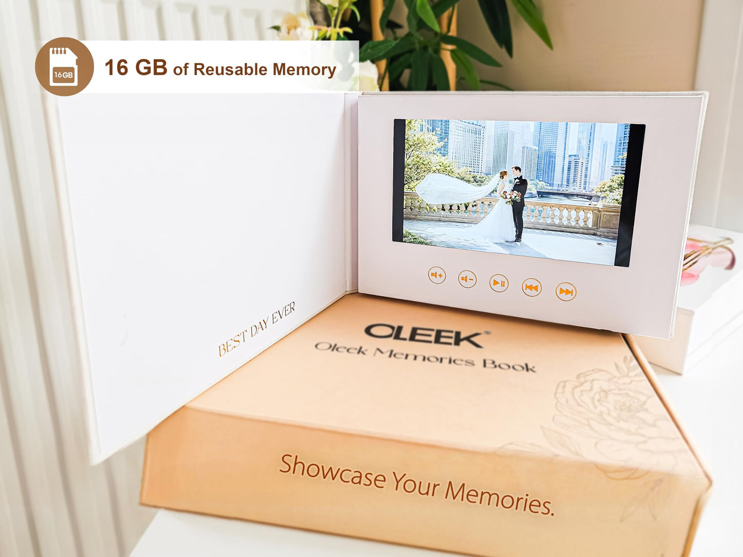 OLEEK Digital Memory Book (16GB)- Memory Wedding Book 7″ IPS HD Display- Wedding Video Book – Wedding Album Book – Memories Wedding Photo– Anniversary's Gifts – Wedding Gift