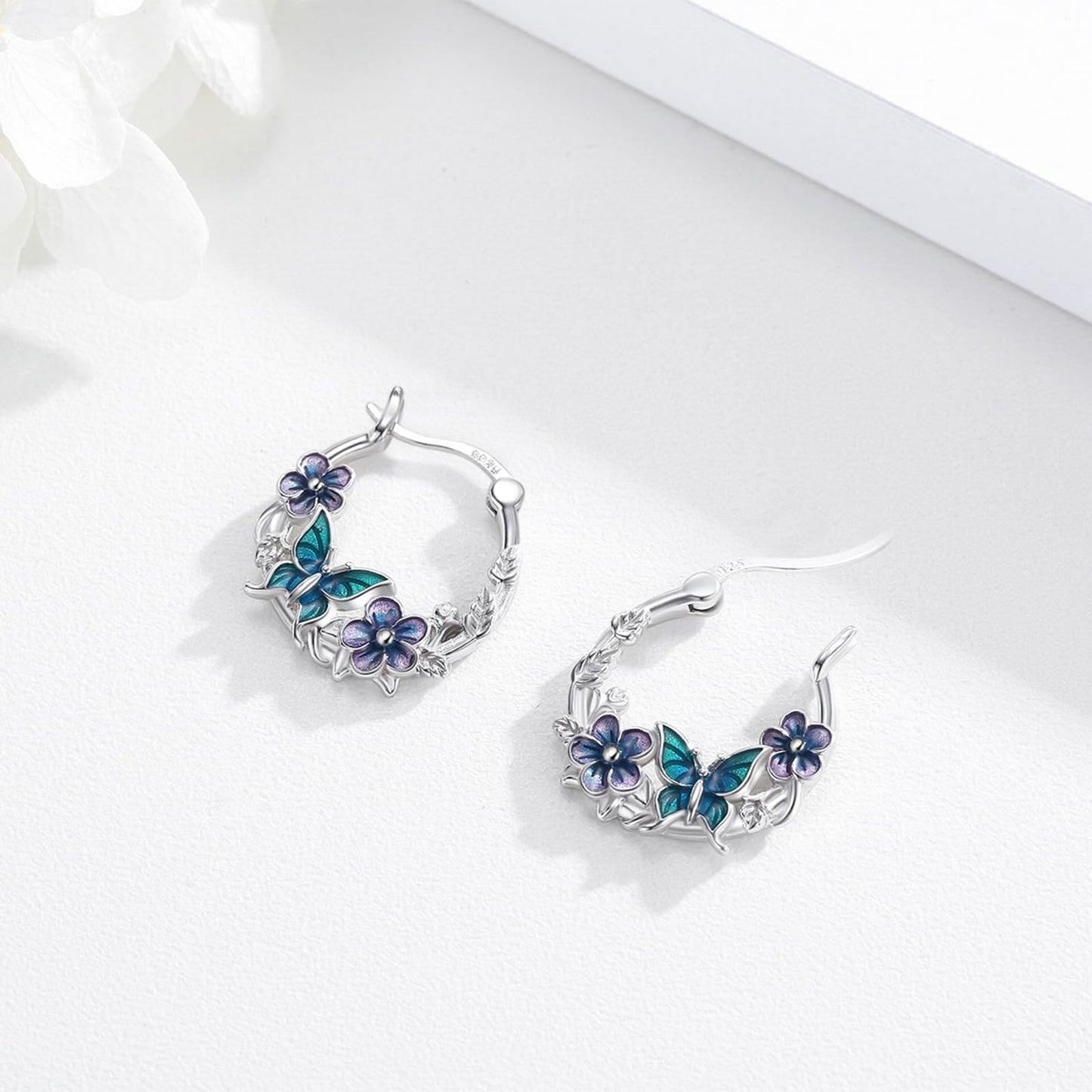 JUSTKIDSTOY Butterfly Earrings 925 Sterling Silver Purple Flower Hoop Earrings Jewelry Butterfly Graduation Gifts for Women Daughter Her