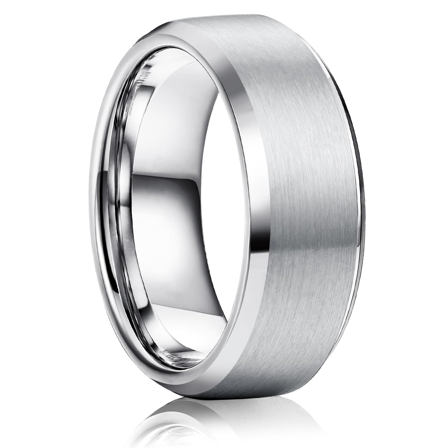 Jstyle Stainless Steel Rings for Men Women 8MM Wedding Band Rings Matte Surface - Beveled Polished Edge Mens Ring Size 7 Silver Plated Ring for Men