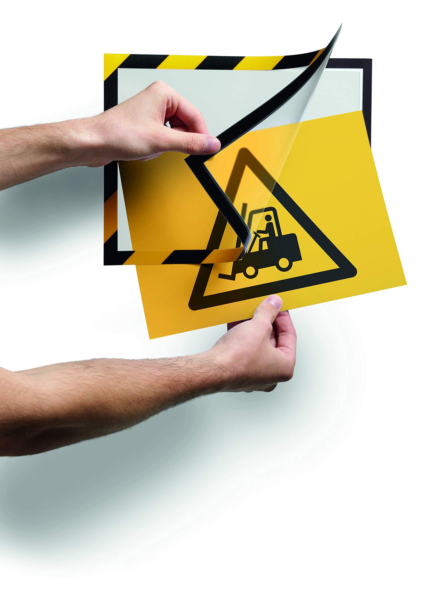 Durable Duraframe Self-Adhesive Magnetic Security Sign Holder - Letter-Size 8.5" x 11" Inch - Yellow & Black Magnetic Frame