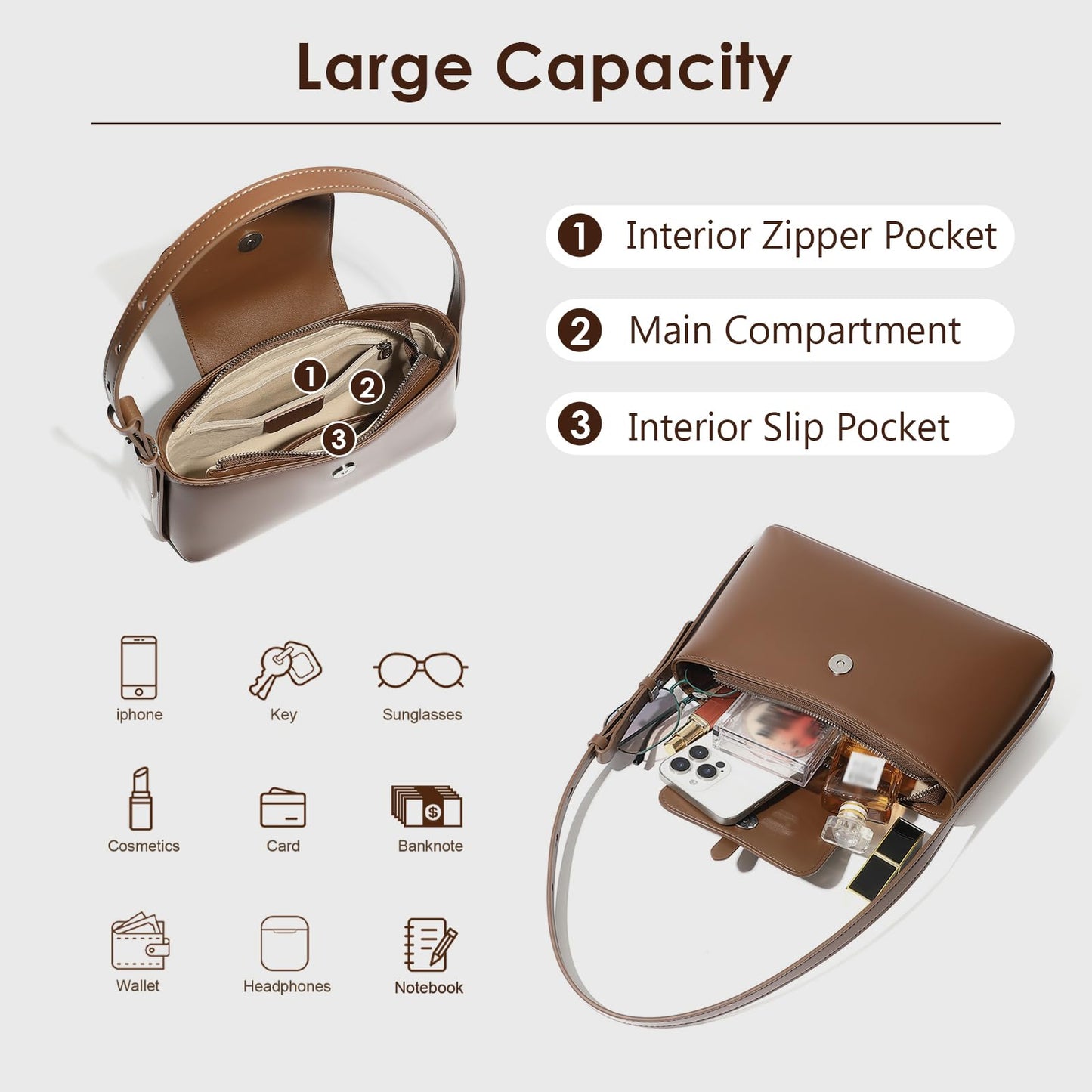 MoreFarther Leather Shoulder Bag, Small Crossbody Bags for Women Cute Handbags with Adjustable Strap Black