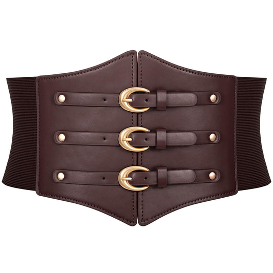JKEEMI Women Corset Belt Wide Stretchy Waspie Elastic Waist Belt with Gold Buckle for Daily Cosplay Halloween Costume