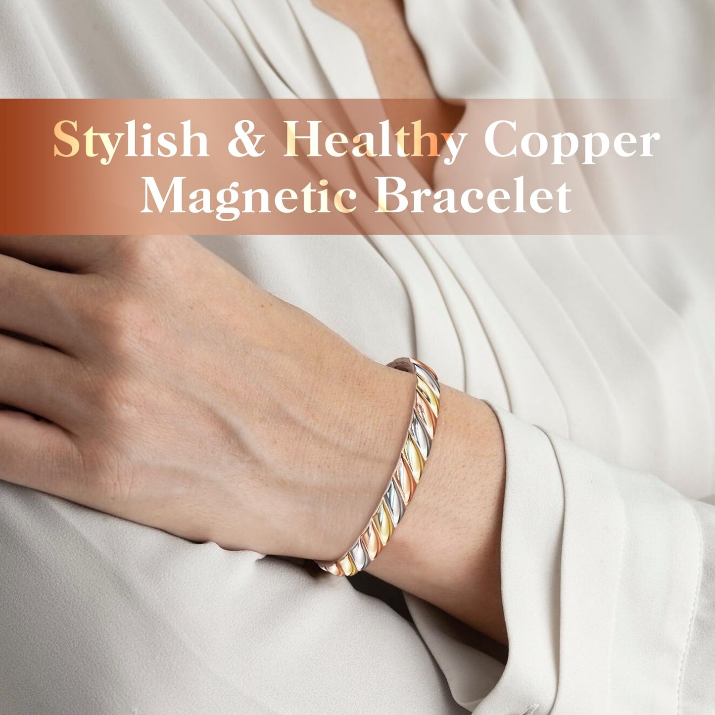 Copper Bracelets for Women Men Lymph Detox Magnetic Bracelet Magnetic Copper Bracelet, Tri-color Bracelet Jewelry Gift for Christmas Valentine's Day Mother's Day