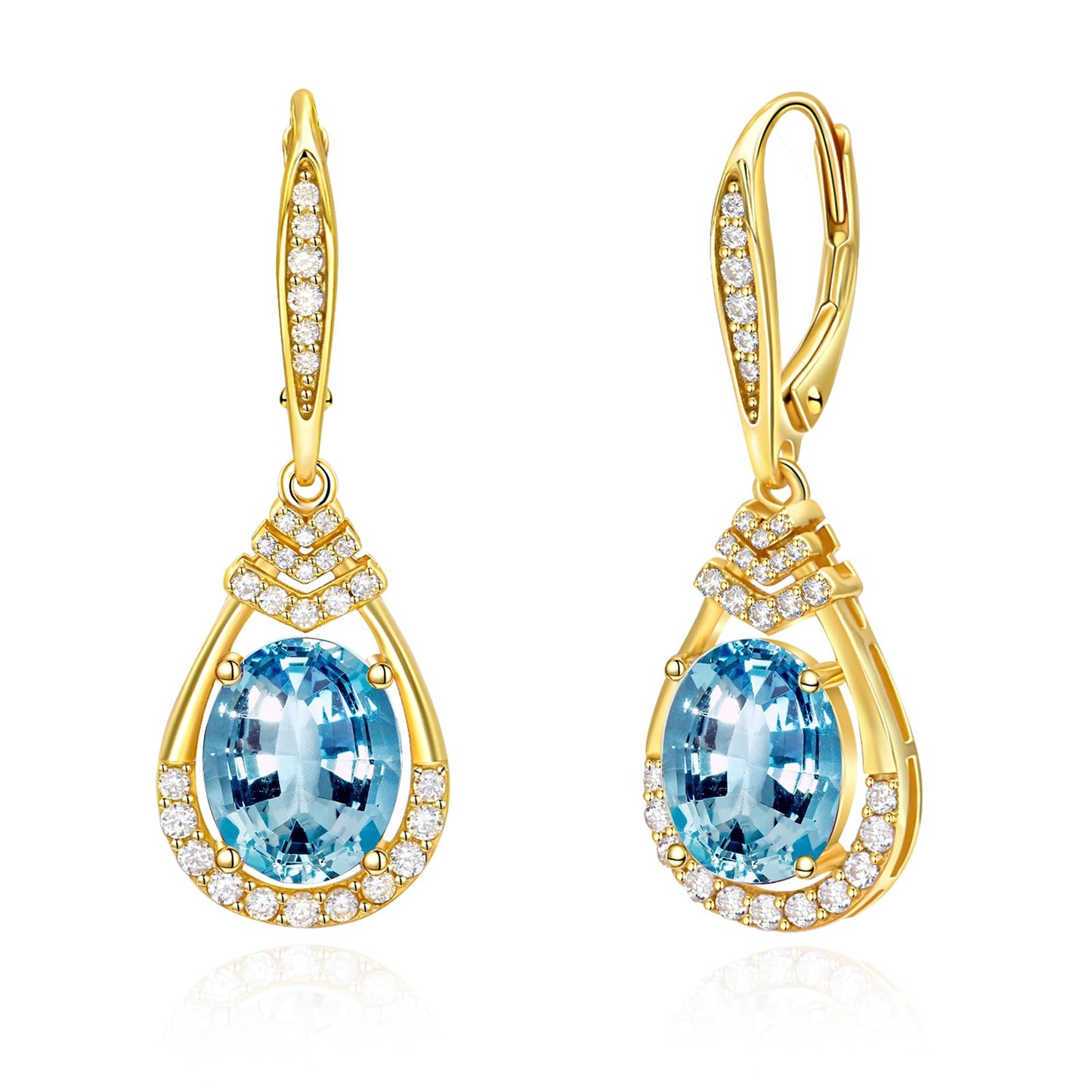 Valentine's Day Gifts for Women |18K G Plated Sterling Silver Birthstone Teardrop Leverback Drop Earring for Women Lady | Wedding Jewelry Gifts for the Bride | Hypoallergenic Oval Cut CZ Earrings (18k Gold Plated-03-Mar.-Aquamarine)