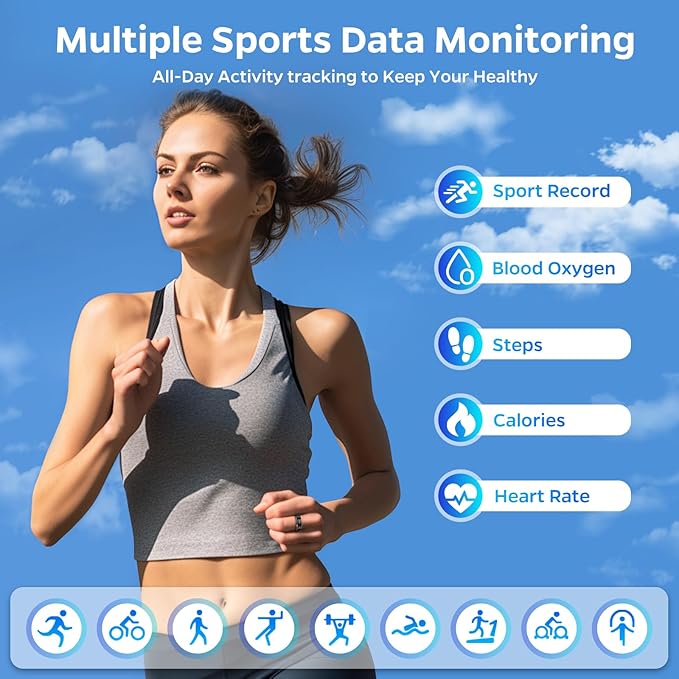 Ultra-Thin Smart Ring for Women Men,Sleep Tracker Ring with Heart Rate, Waterproof Fitness Ring for Activity Monitoring/Steps/Calories,No Subscription Fee,for iSO & Android (Black, 10)