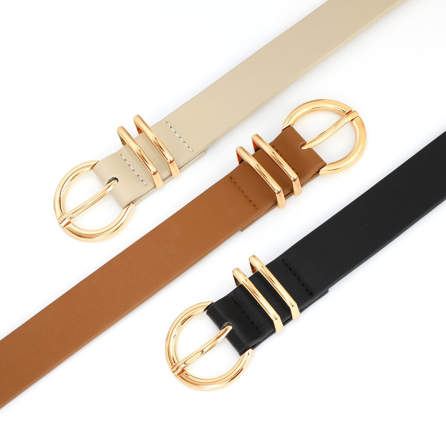 VONMELLI 3 Pack Women's Belts for Jeans Dresses Leather Belts for Women Ladies Waist Belt with Gold Buckle, Black Brown Beige M